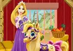 Rapunzel ta hand om ponny
