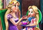Mãe Rapunzel alimentação do bebé