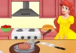 Ariel cucinando hamburger