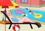 Elsa décorer la fête à la piscine