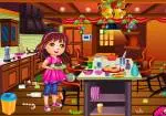 Dora membersihkan dapur di Natal