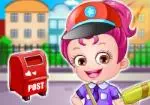 Bayi Hazel berpakaian seperti seorang pekerja pos