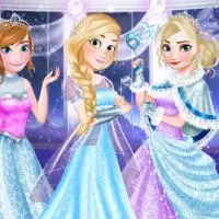 Dança do inverno entre flocos de neve princesas